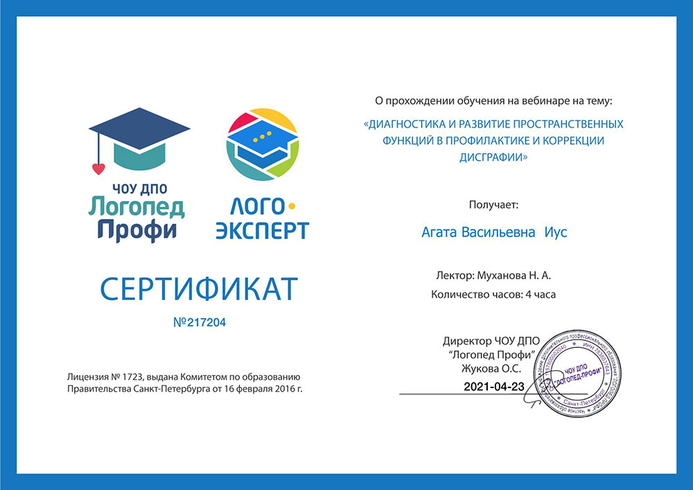 2021 год, «ЧОУ ДПО