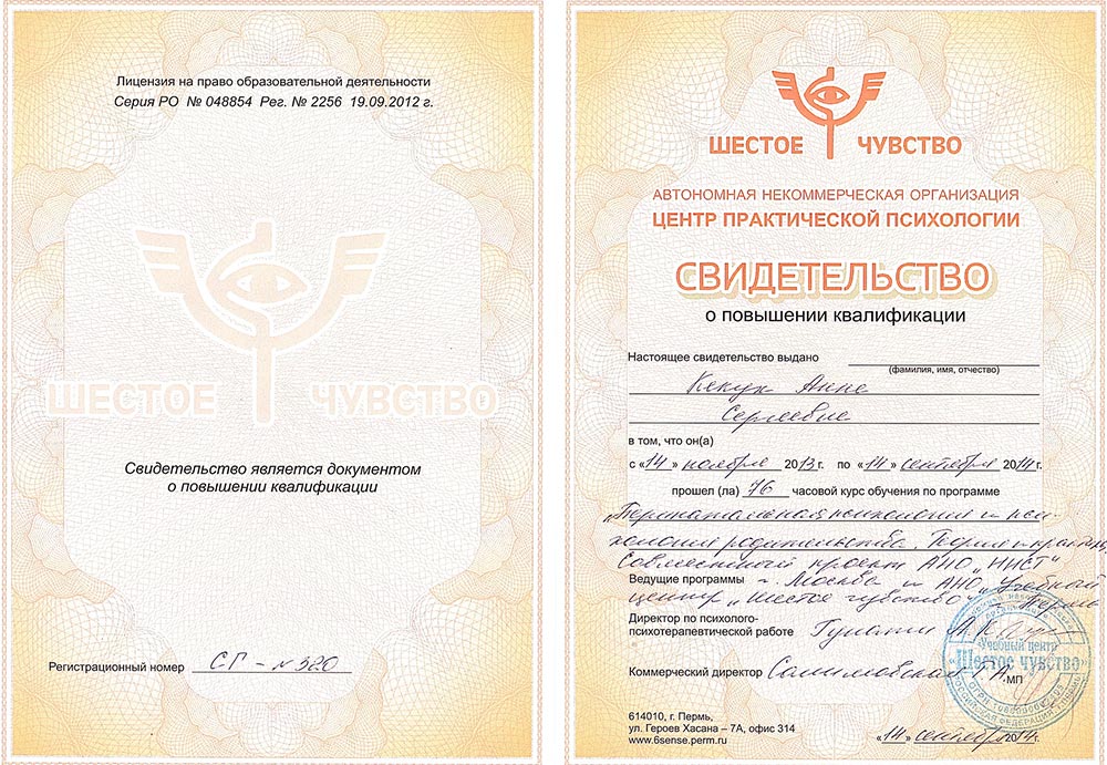 2014 год, АНО «Центр практической психологии»: «Перинатальная психология и психология родительства. Теория и практика»